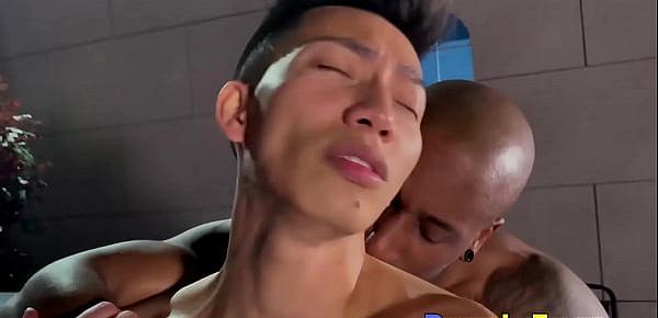  Hot gay sex with Asian jock and buff black stud and his BBC